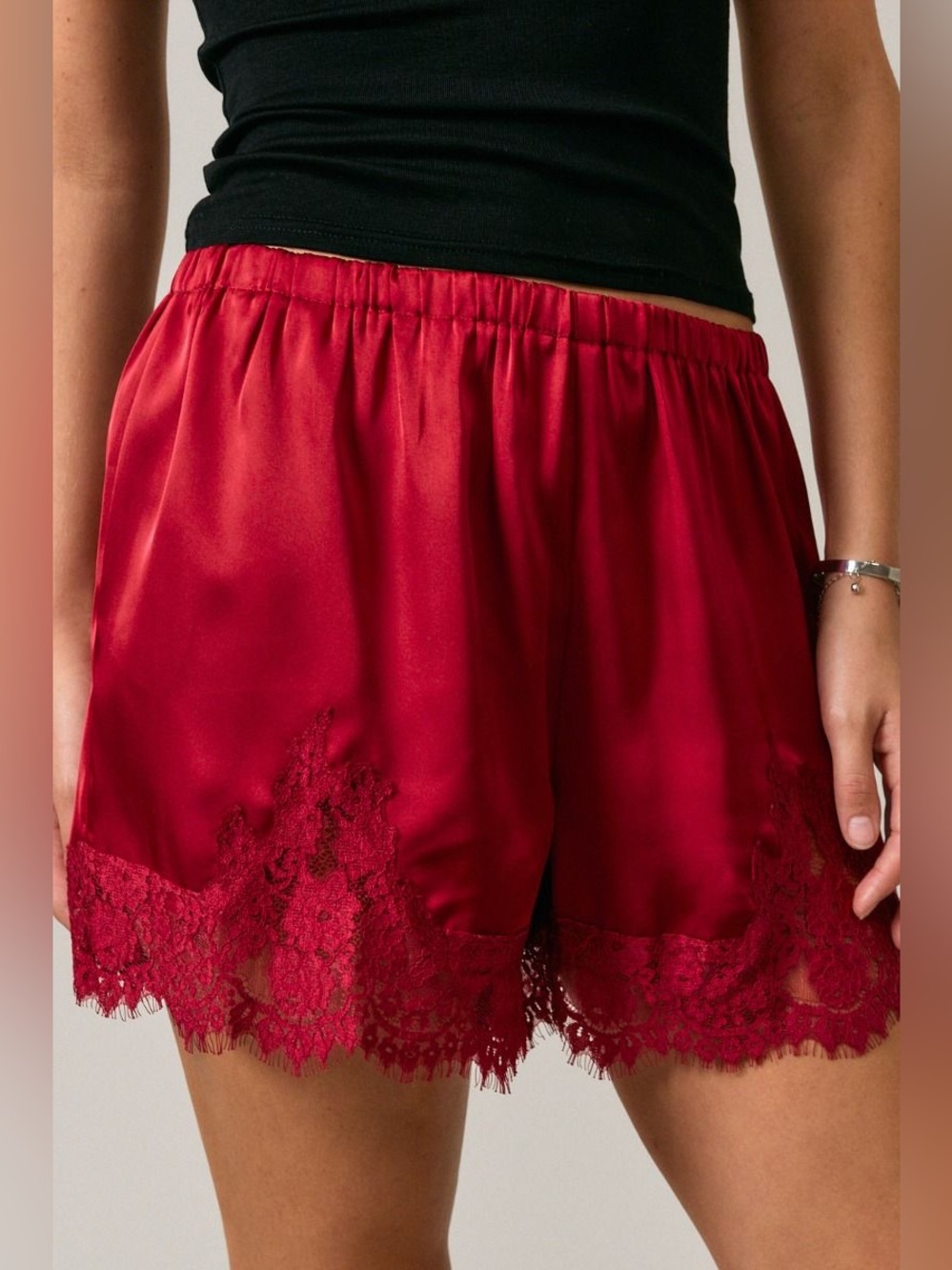 Lace Trim Satin Shorts - Le Lis